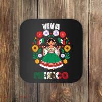 Viva Mexico Mexican Girl Flag Independence Day Coaster thumb 0