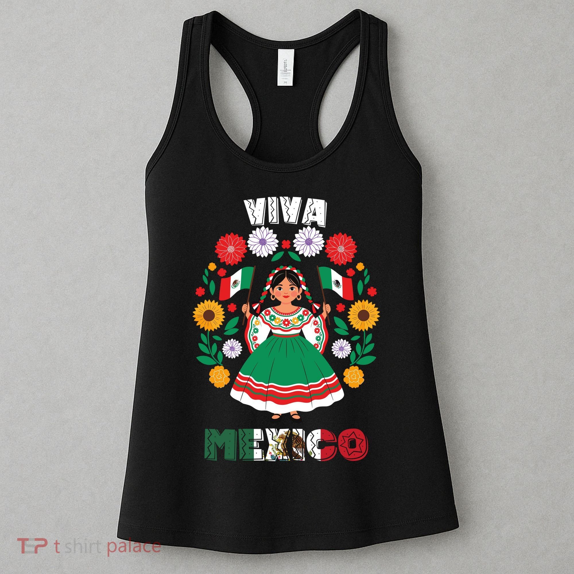 Viva Mexico Mexican Girl Flag Independence Day Women's Tank Top