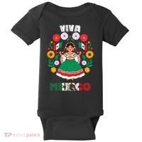 Viva Mexico Mexican Girl Flag Independence Day Baby Bodysuit thumb 0