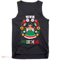 Viva Mexico Mexican Girl Flag Independence Day Tank Top thumb 0