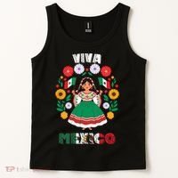 Viva Mexico Mexican Girl Flag Independence Day Tank Top thumb 2