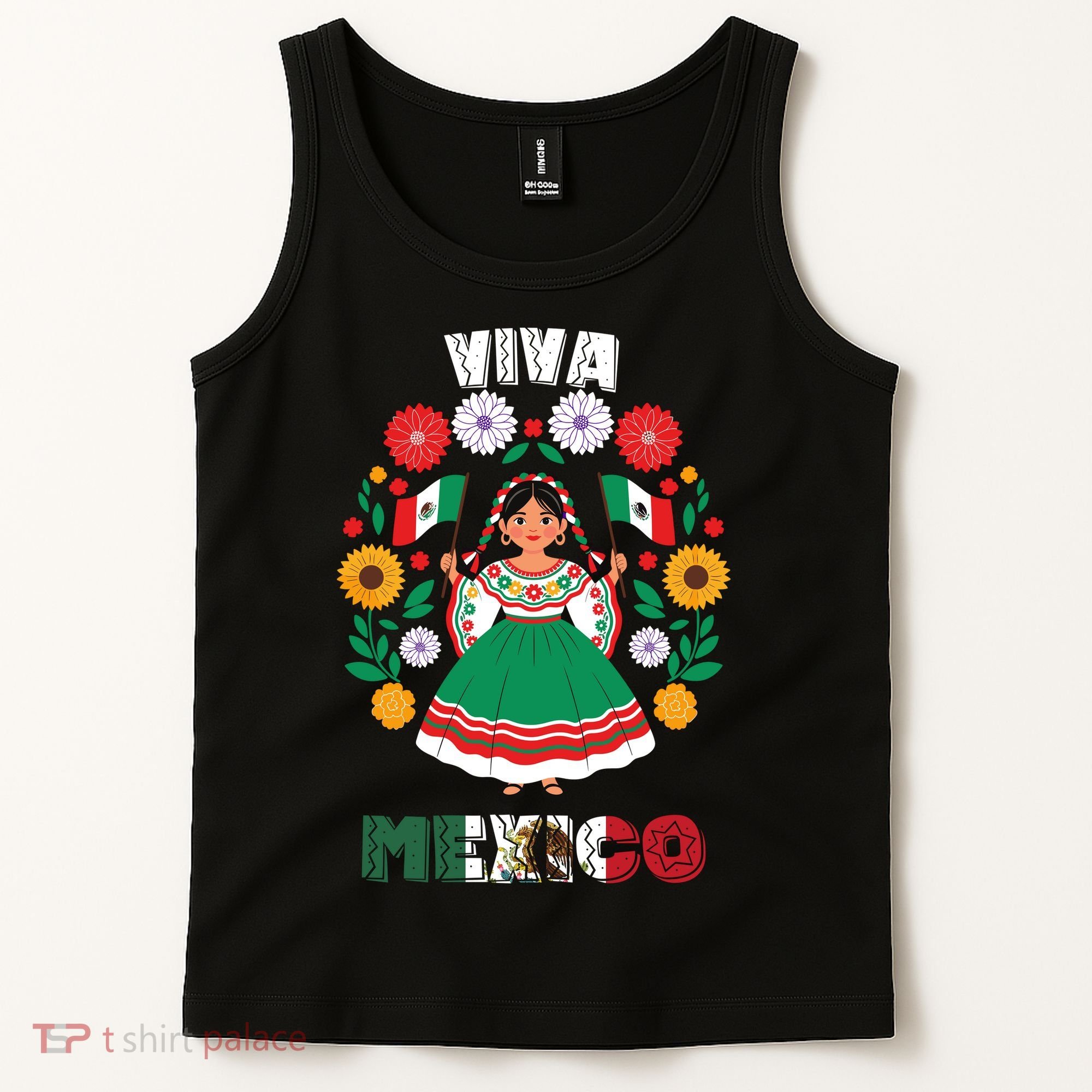 Viva Mexico Mexican Girl Flag Independence Day Tank Top