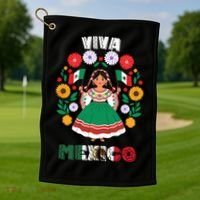 Viva Mexico Mexican Girl Flag Independence Day Golf Towel thumb 1