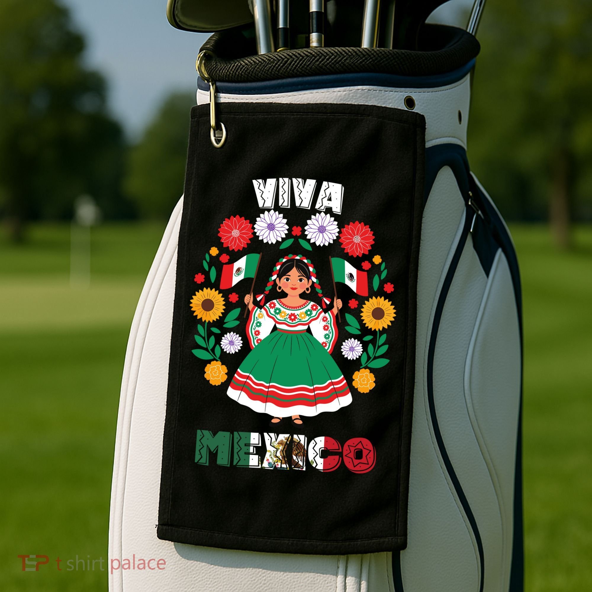 Viva Mexico Mexican Girl Flag Independence Day Golf Towel
