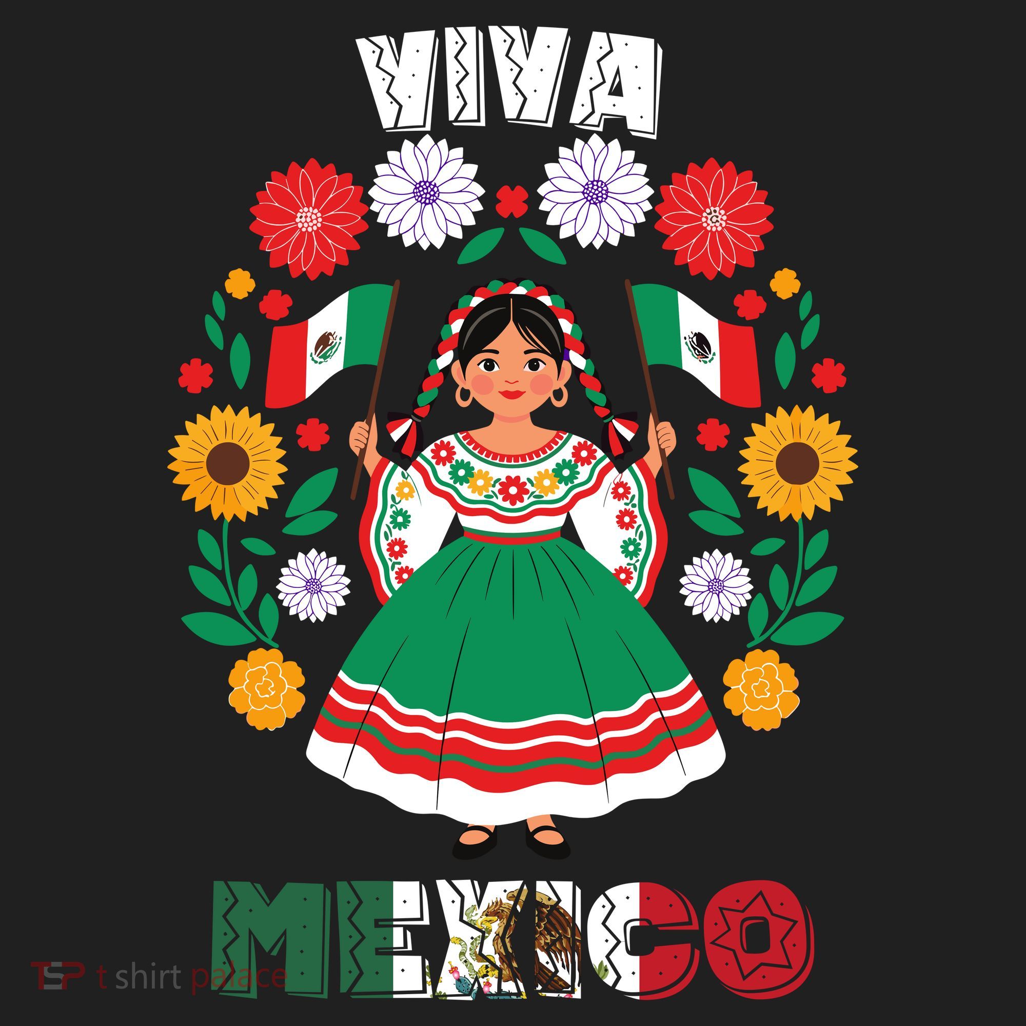 Viva Mexico Mexican Girl Flag Independence Day Golf Towel