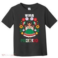 Viva Mexico Mexican Girl Flag Independence Day Toddler T-Shirt thumb 0