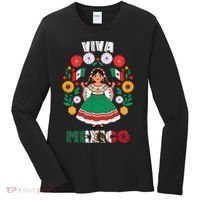 Viva Mexico Mexican Girl Flag Independence Day Women's Long Sleeve Shirt thumb 0