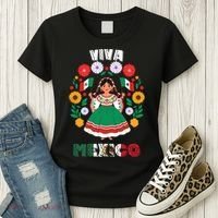 Viva Mexico Mexican Girl Flag Independence Day Women's T-Shirt thumb 3