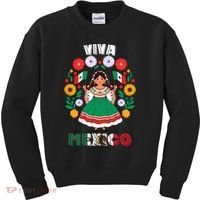 Viva Mexico Mexican Girl Flag Independence Day Kids Sweatshirt thumb 0