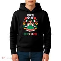 Viva Mexico Mexican Girl Flag Independence Day Kids Hoodie thumb 4