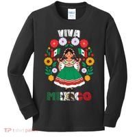 Viva Mexico Mexican Girl Flag Independence Day Kids Long Sleeve Shirt thumb 0