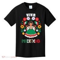 Viva Mexico Mexican Girl Flag Independence Day Kids T-Shirt thumb 0