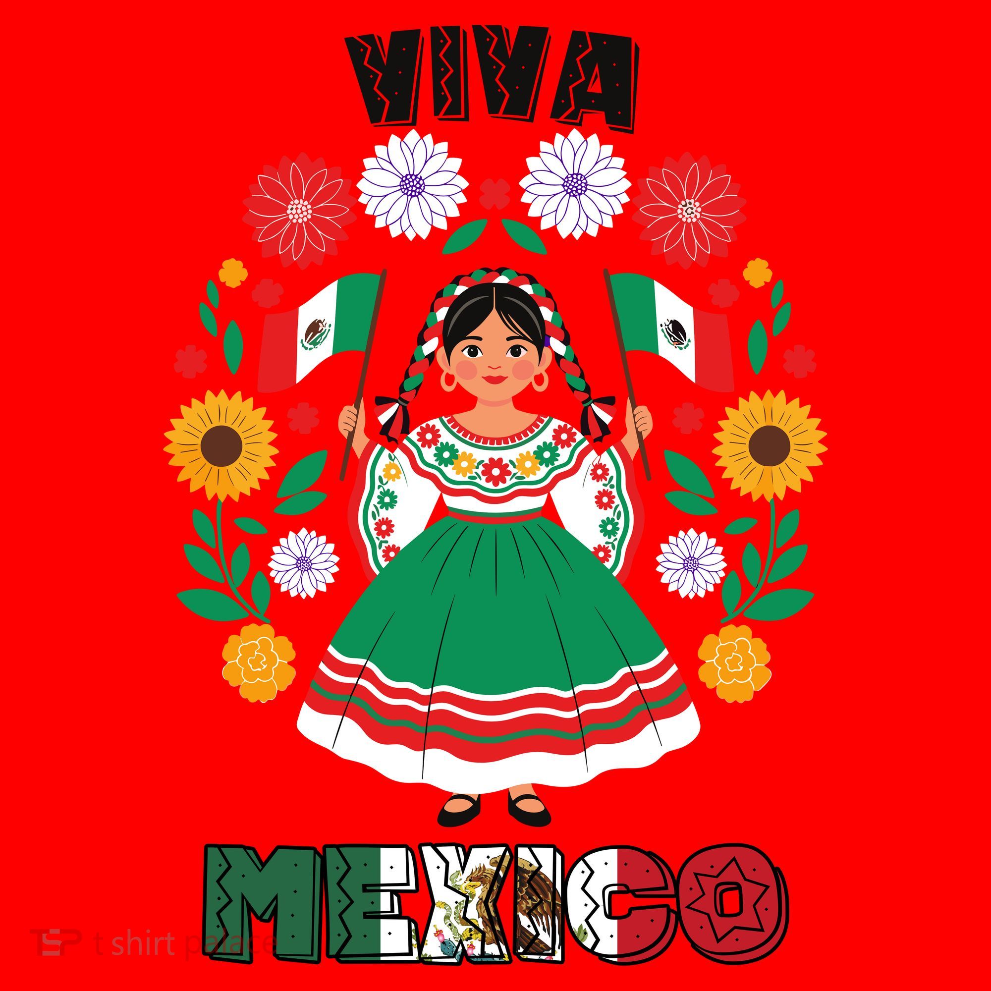 Viva Mexico Mexican Girl Flag Independence Day Santa Hat