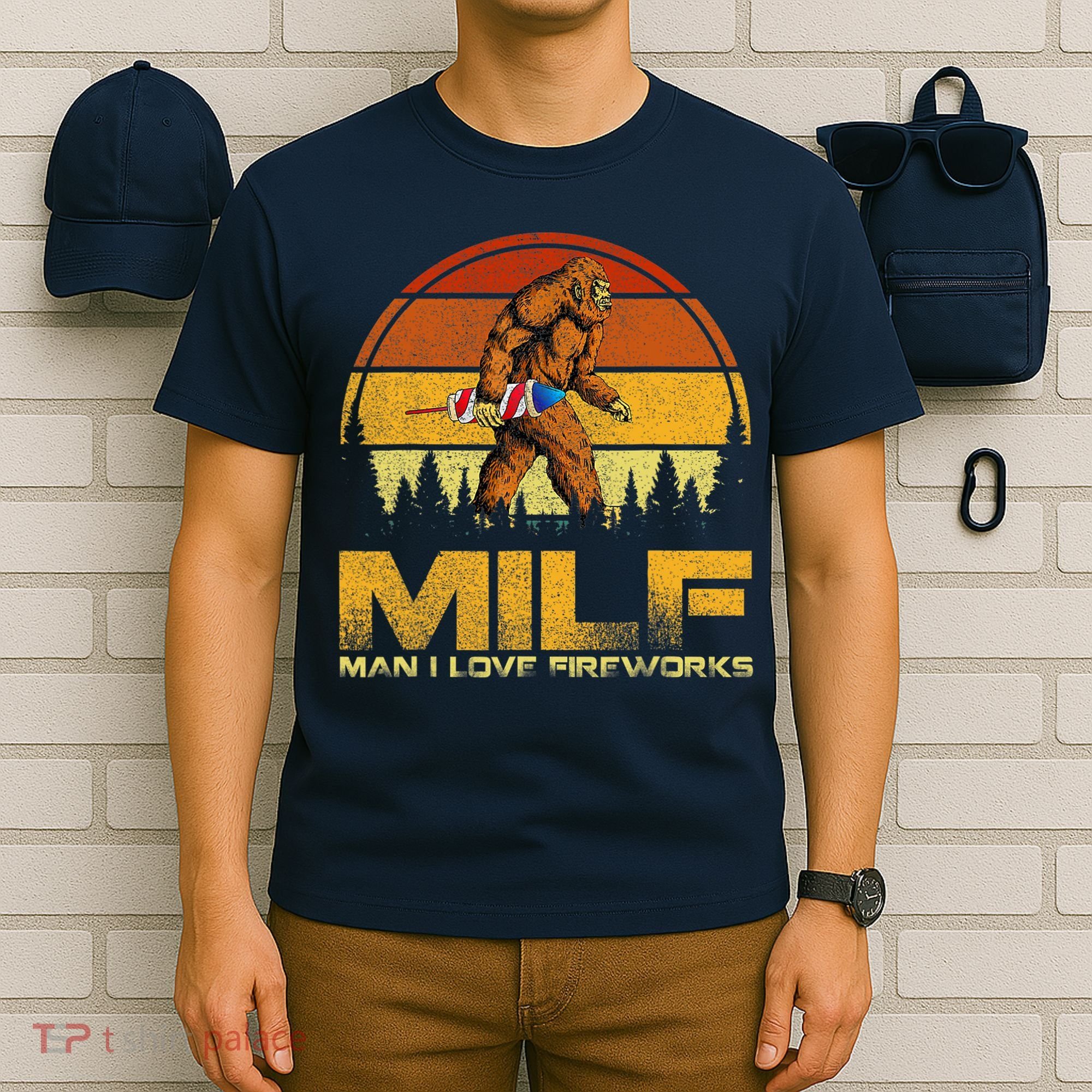 Vintage MILF Man I Love Fireworks Bigfoot Happy 4th Of July T-Shirt