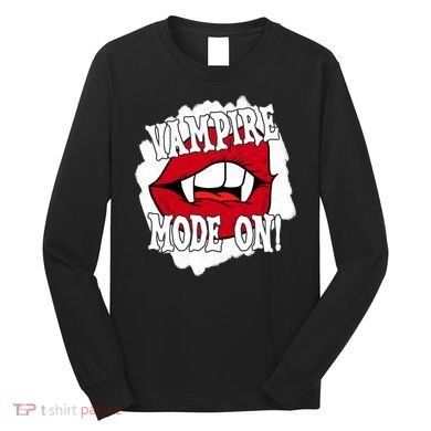 Vampire Mode On Fangs Lips Halloween Long Sleeve Shirt