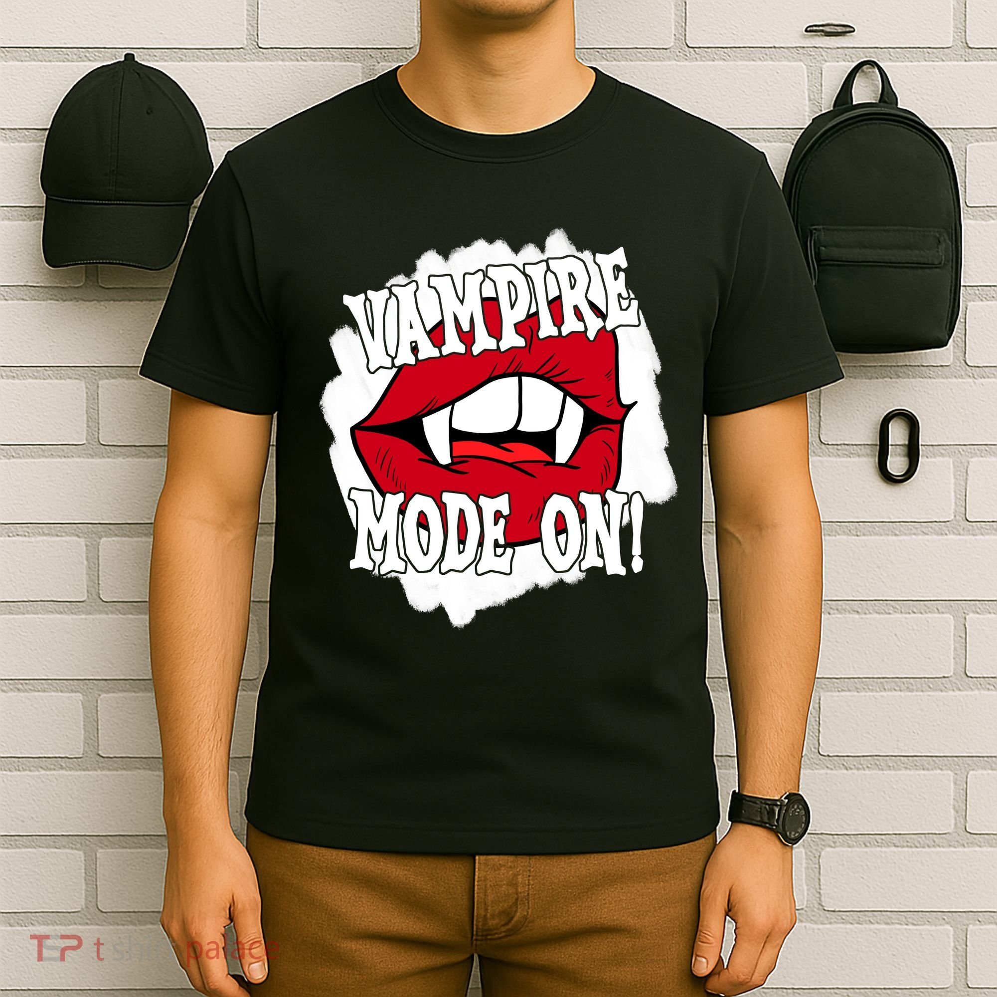 Vampire Mode On Fangs Lips Halloween T-Shirt
