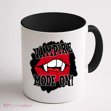 Vampire Mode On Fangs Lips Halloween Coffee Mug back