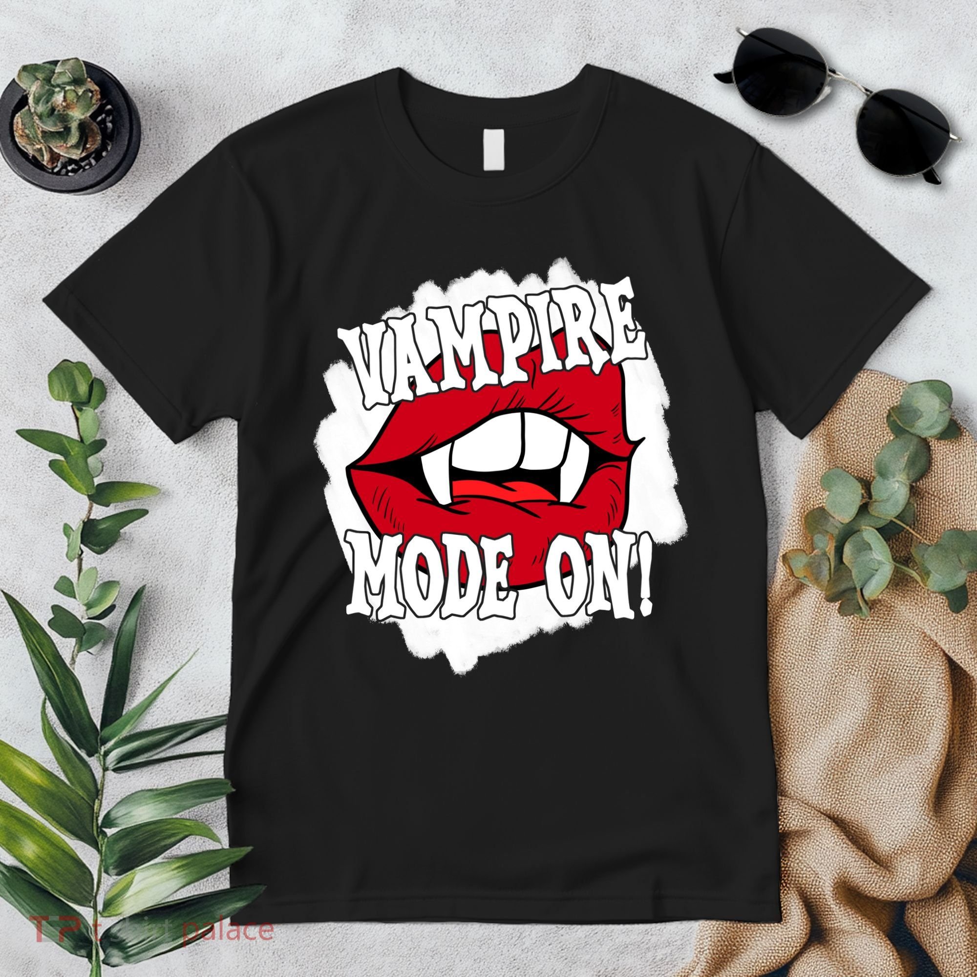 Vampire Mode On Fangs Lips Halloween Premium T-Shirt