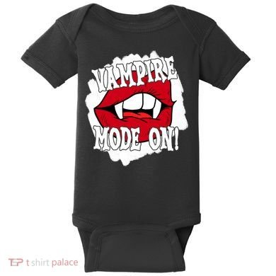 Vampire Mode On Fangs Lips Halloween Baby Bodysuit