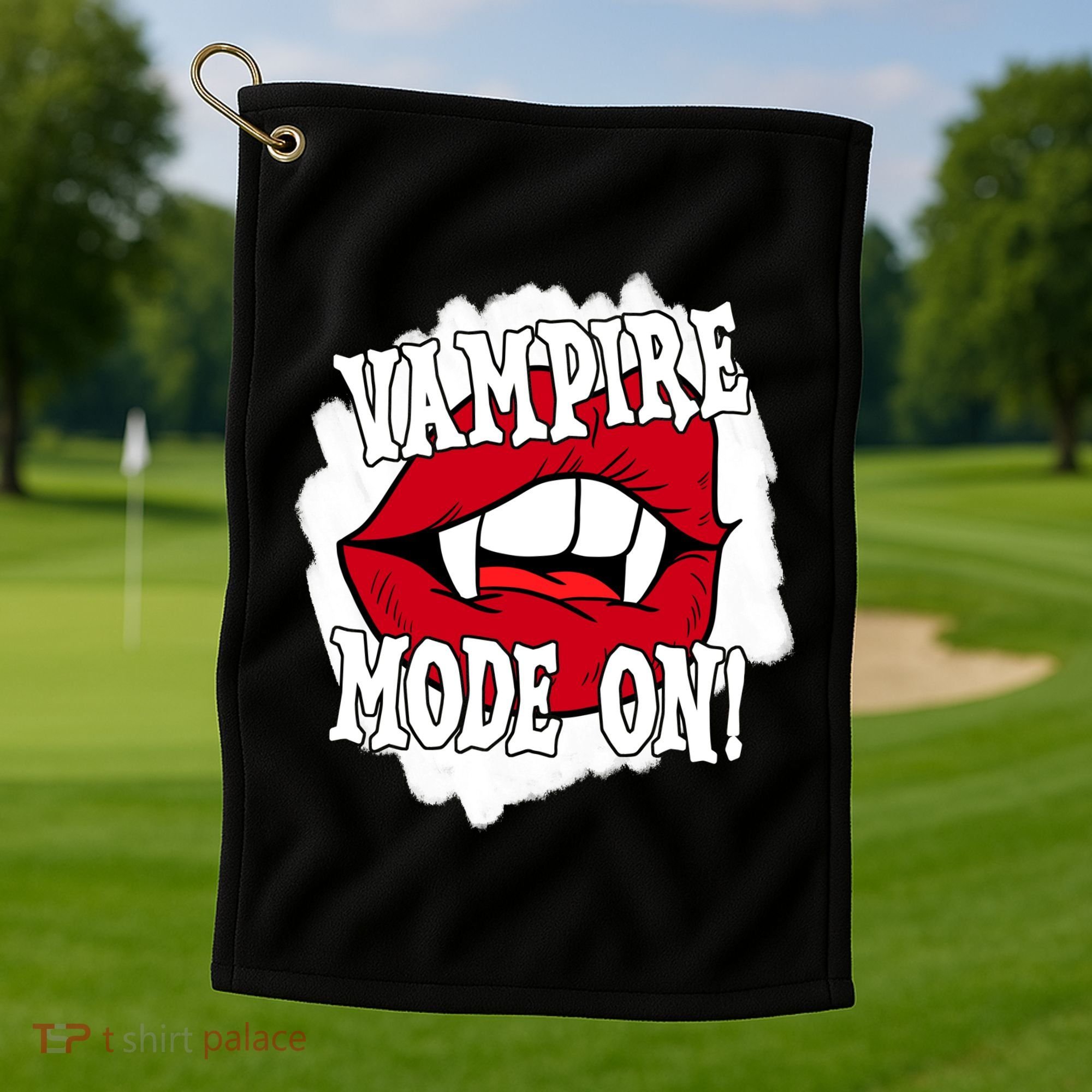 Vampire Mode On Fangs Lips Halloween Golf Towel