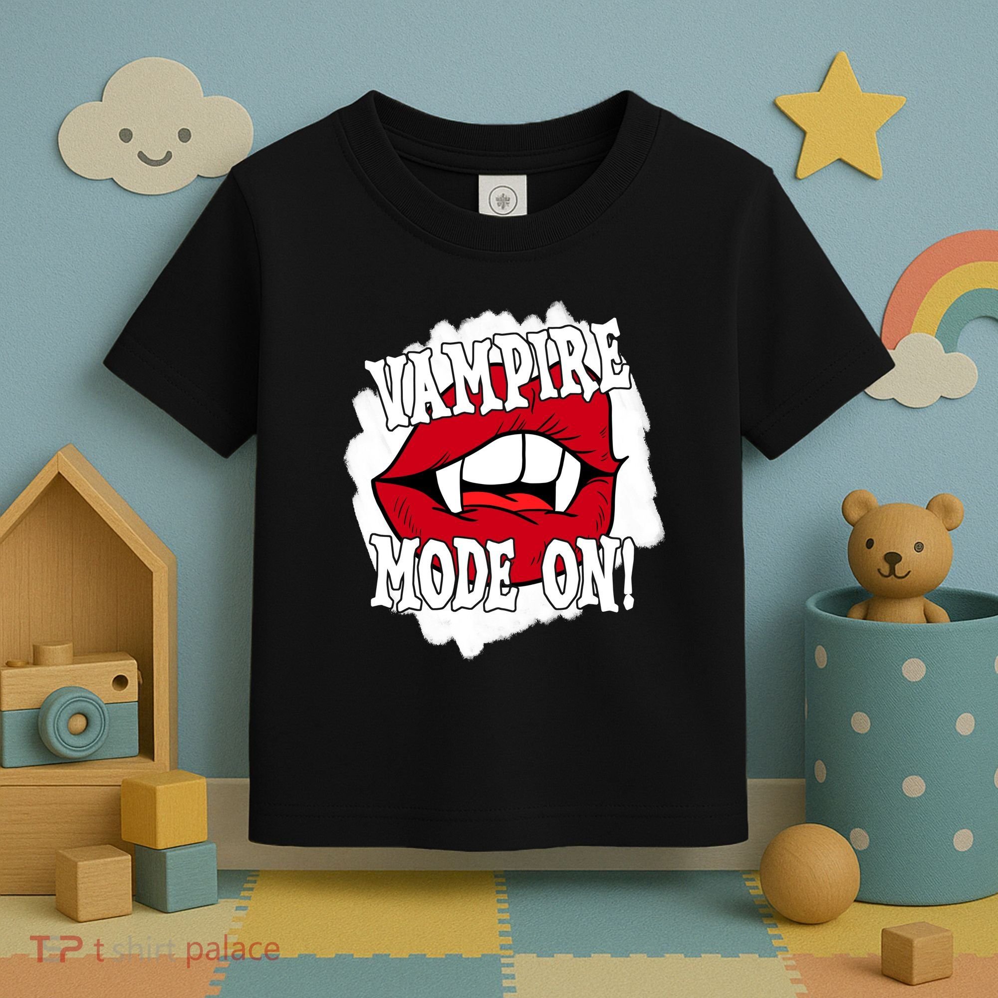Vampire Mode On Fangs Lips Halloween Toddler T-Shirt