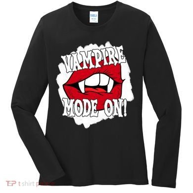 Vampire Mode On Fangs Lips Halloween Women's Long Sleeve Shirt