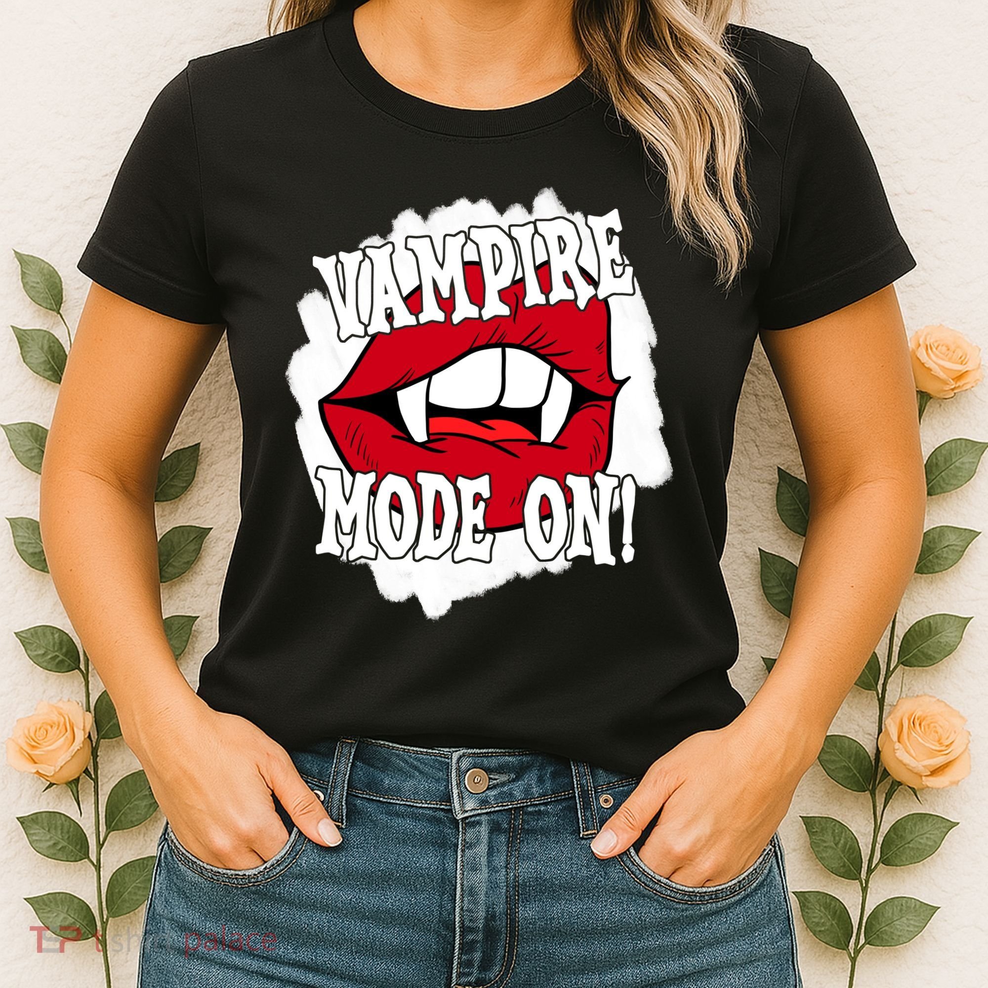 Vampire Mode On Fangs Lips Halloween Women's T-Shirt