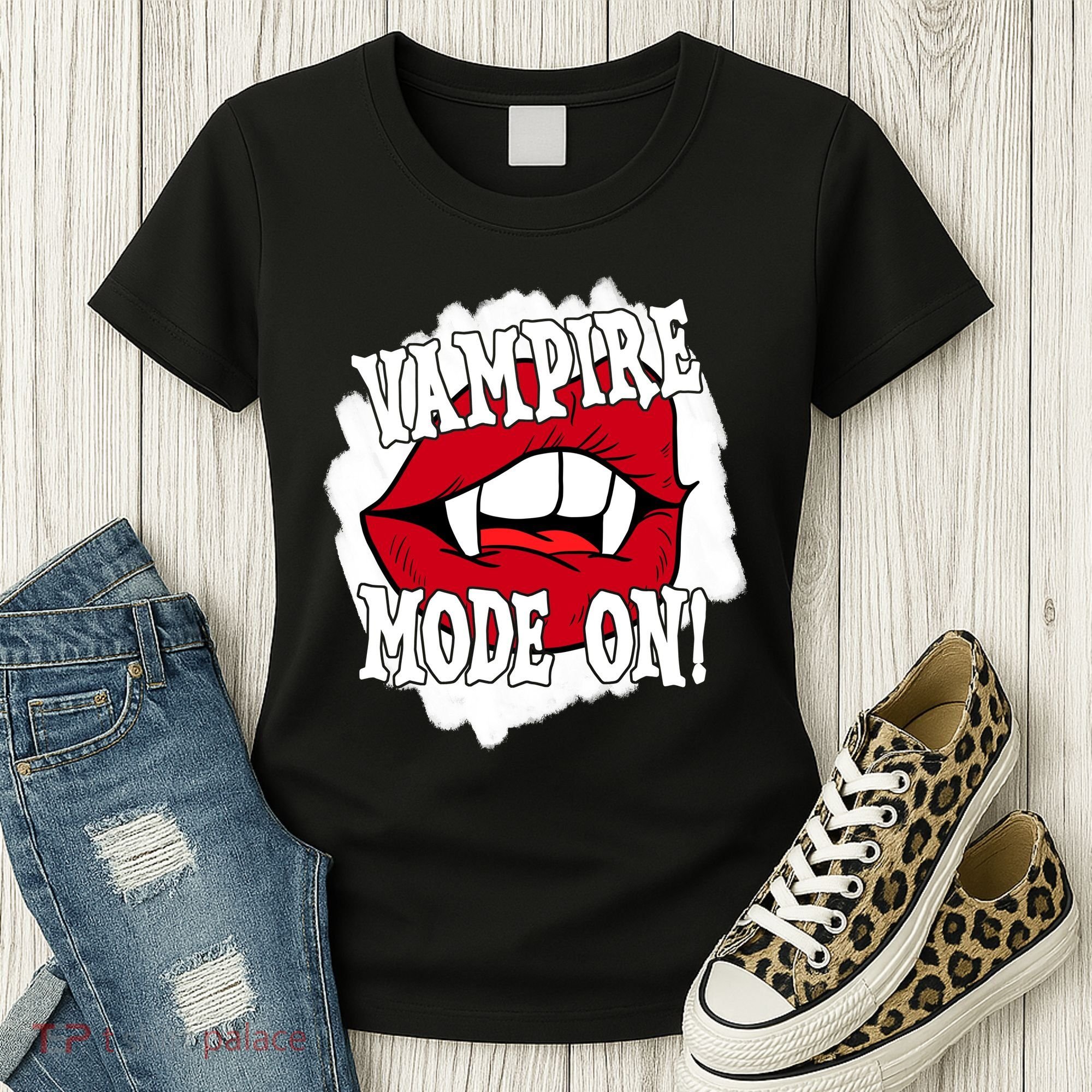 Vampire Mode On Fangs Lips Halloween Women's T-Shirt