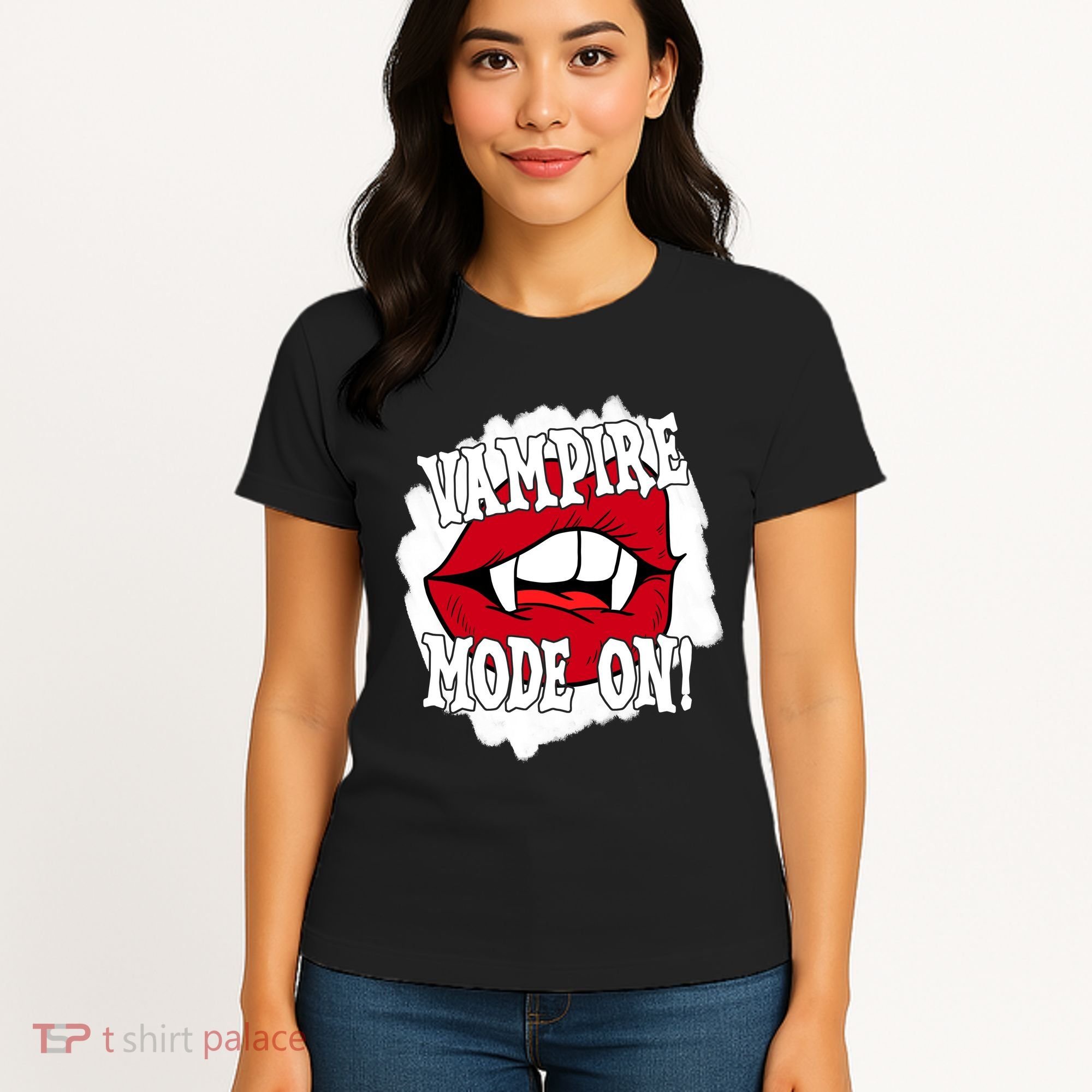 Vampire Mode On Fangs Lips Halloween Women's T-Shirt