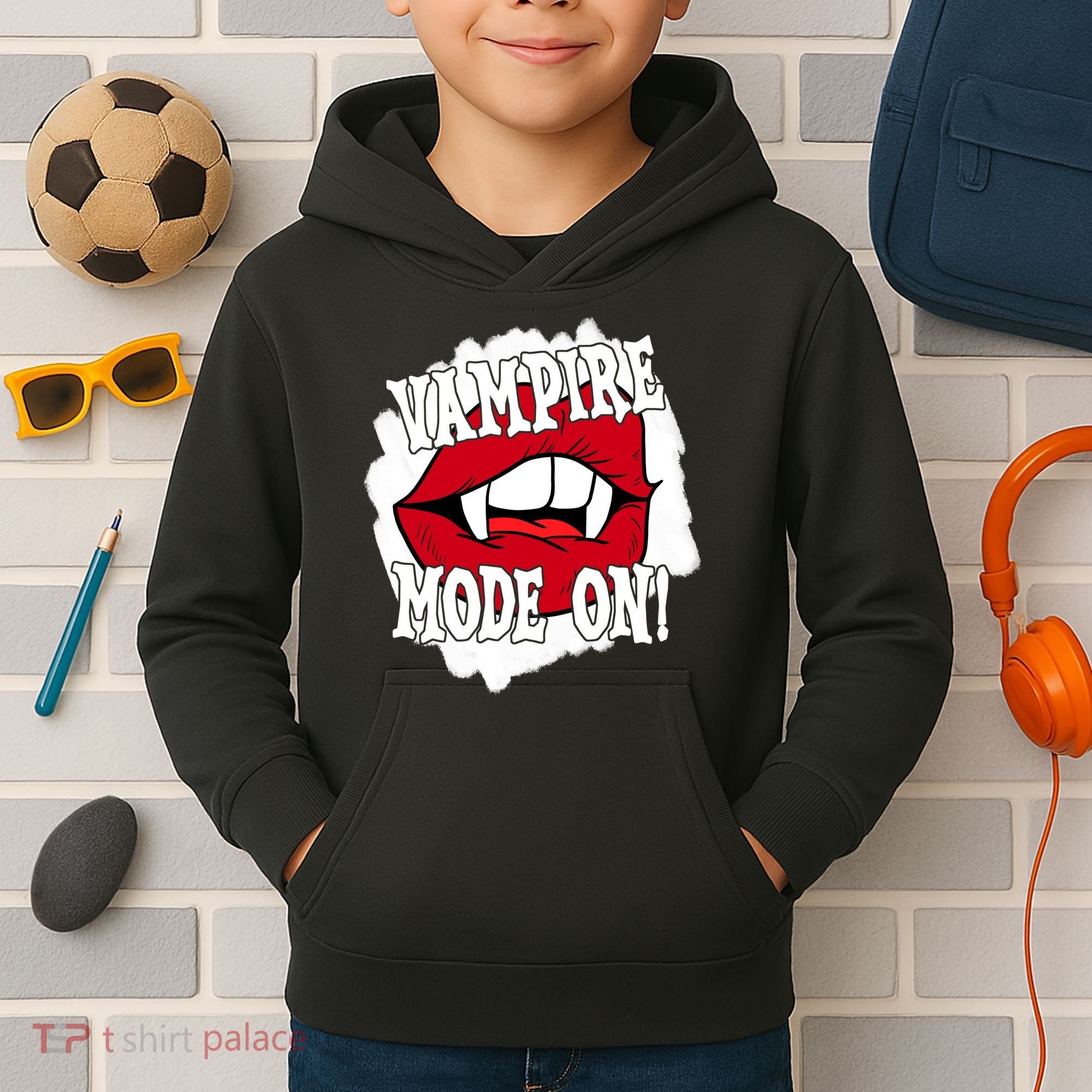 Vampire Mode On Fangs Lips Halloween Kids Hoodie