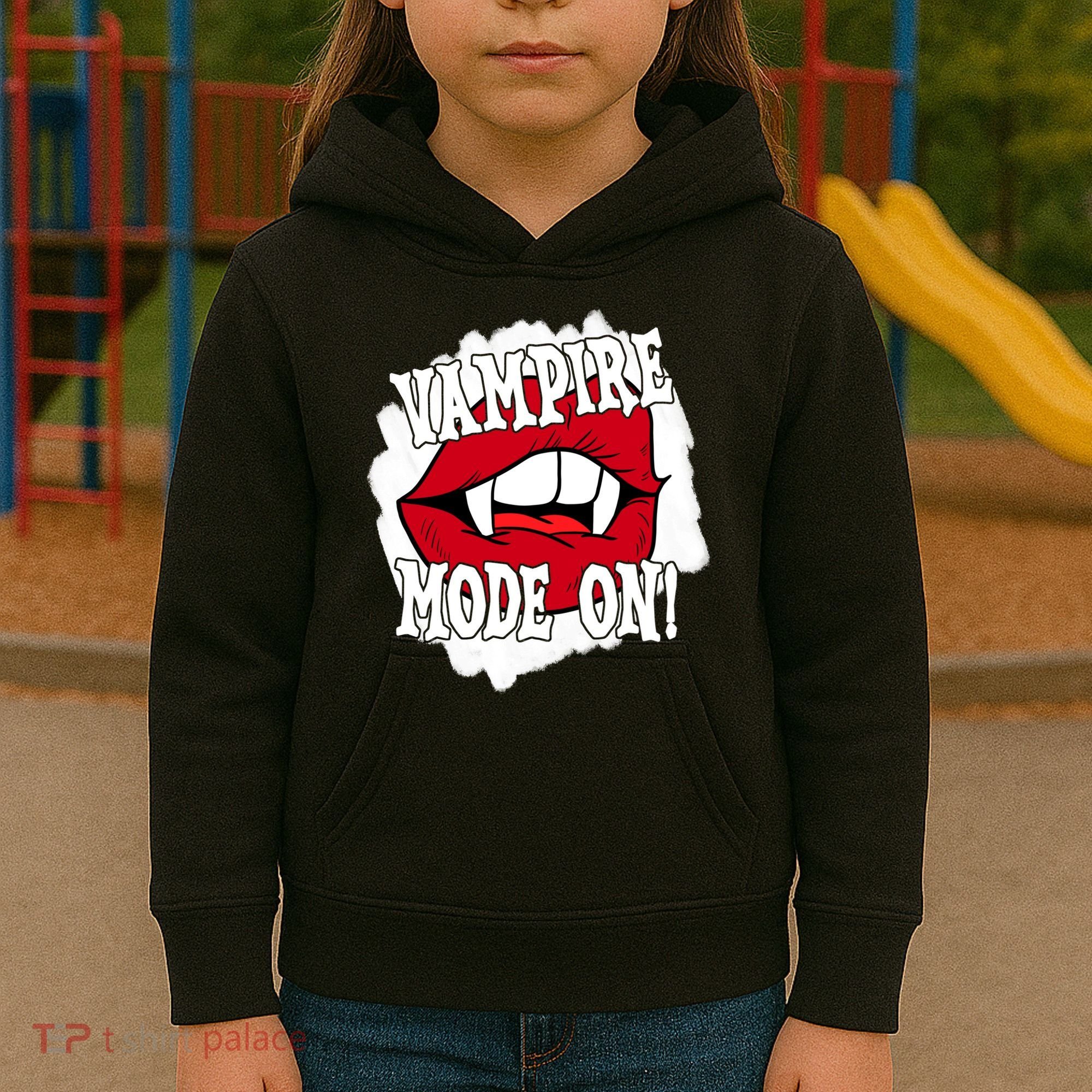 Vampire Mode On Fangs Lips Halloween Kids Hoodie