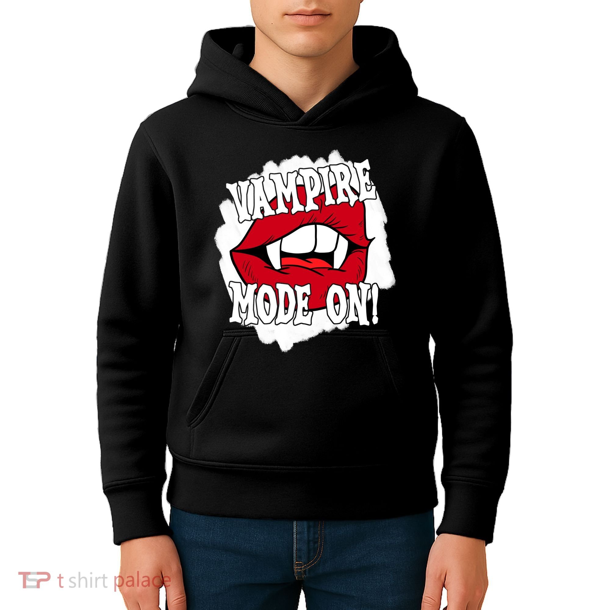 Vampire Mode On Fangs Lips Halloween Kids Hoodie