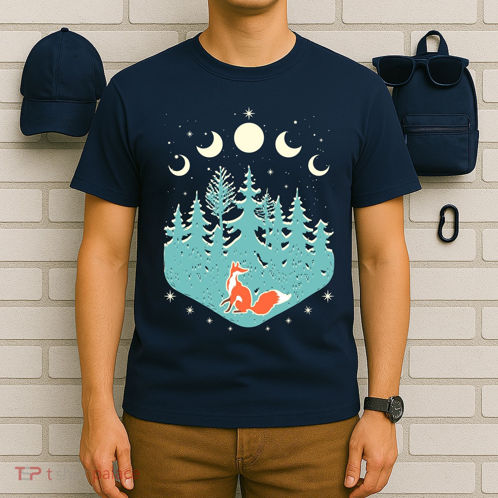 Vintage Moon Phases Forest Fox T-Shirt
