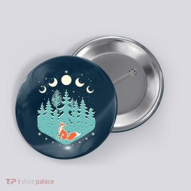 Vintage Moon Phases Forest Fox Button