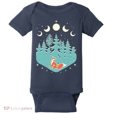 Vintage Moon Phases Forest Fox Baby Bodysuit