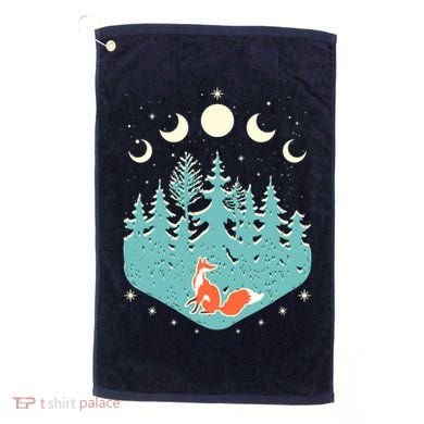 Vintage Moon Phases Forest Fox Golf Towel