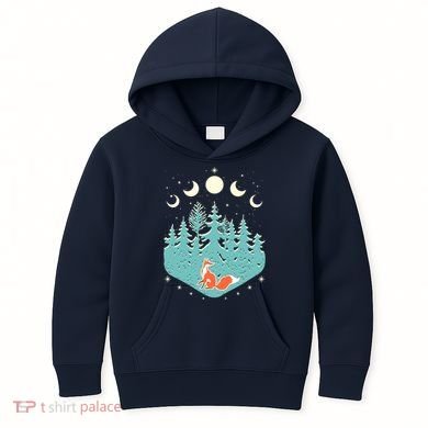 Vintage Moon Phases Forest Fox Kids Hoodie
