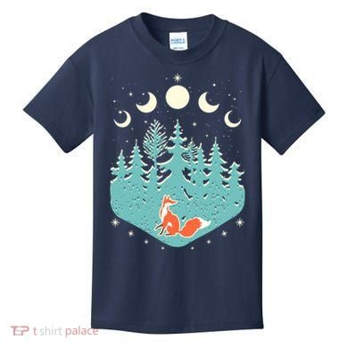 Vintage Moon Phases Forest Fox Kids T-Shirt