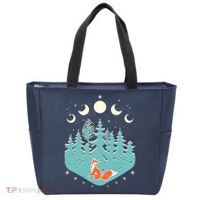 Vintage Moon Phases Forest Fox Tote Bag