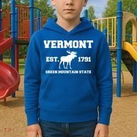 Vermont Moose Souvenir Est 1791 Green Mountain Kids Hoodie thumb 2