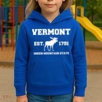 Vermont Moose Souvenir Est 1791 Green Mountain Kids Hoodie thumb 3