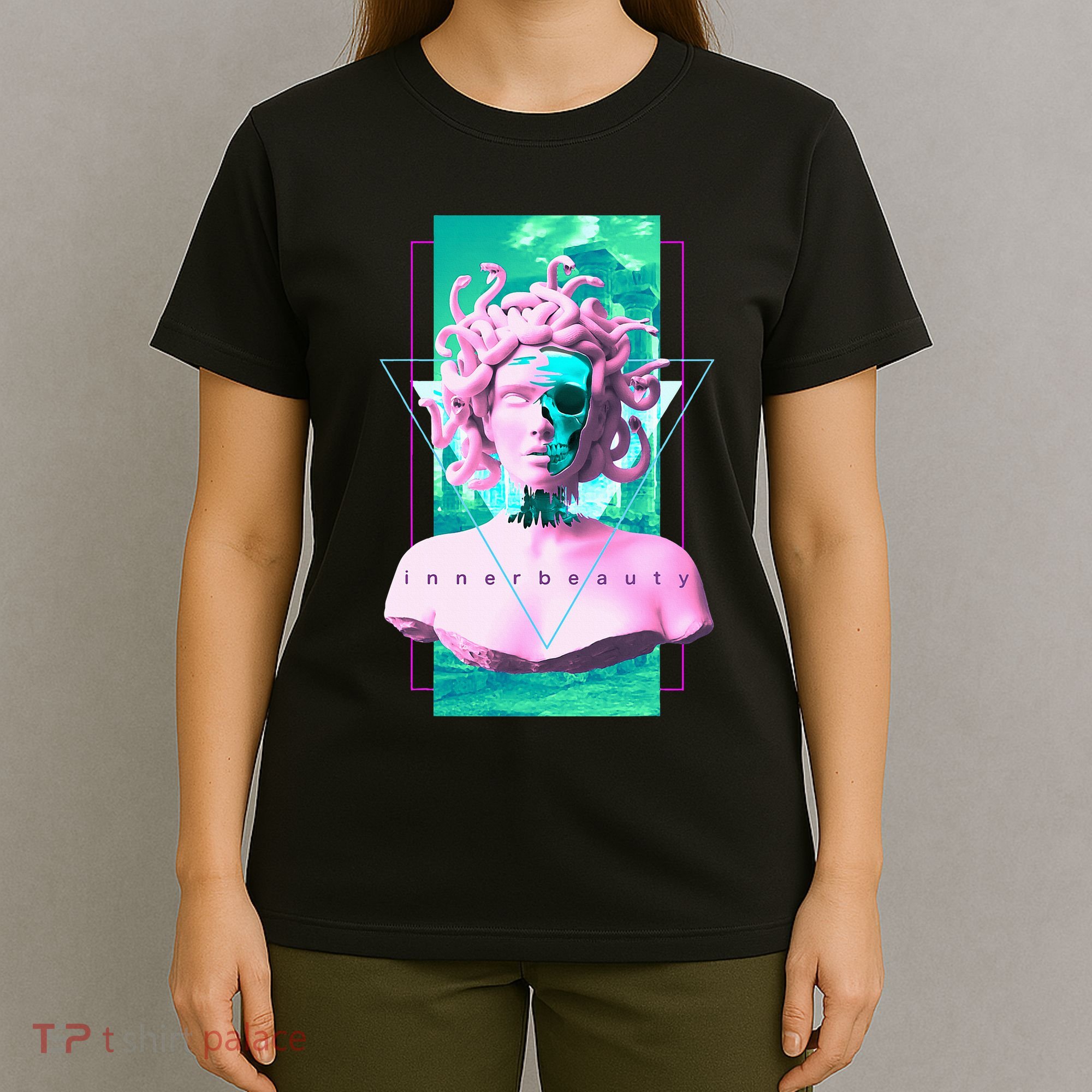 Vaporwave Medusa Statue with Skull Aesthetic Art Retro T-Shirt
