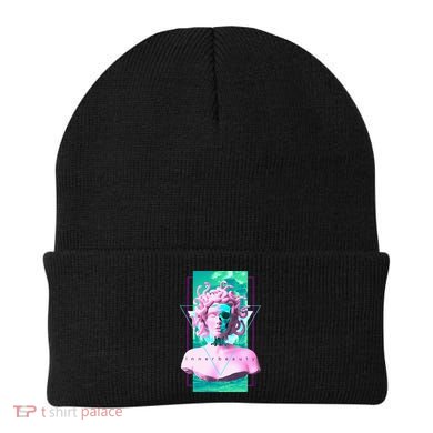 Vaporwave Medusa Statue with Skull Aesthetic Art Retro Beanie