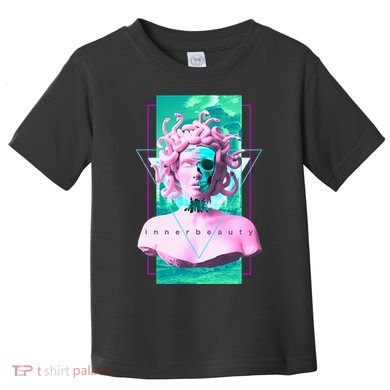Vaporwave Medusa Statue with Skull Aesthetic Art Retro Toddler T-Shirt