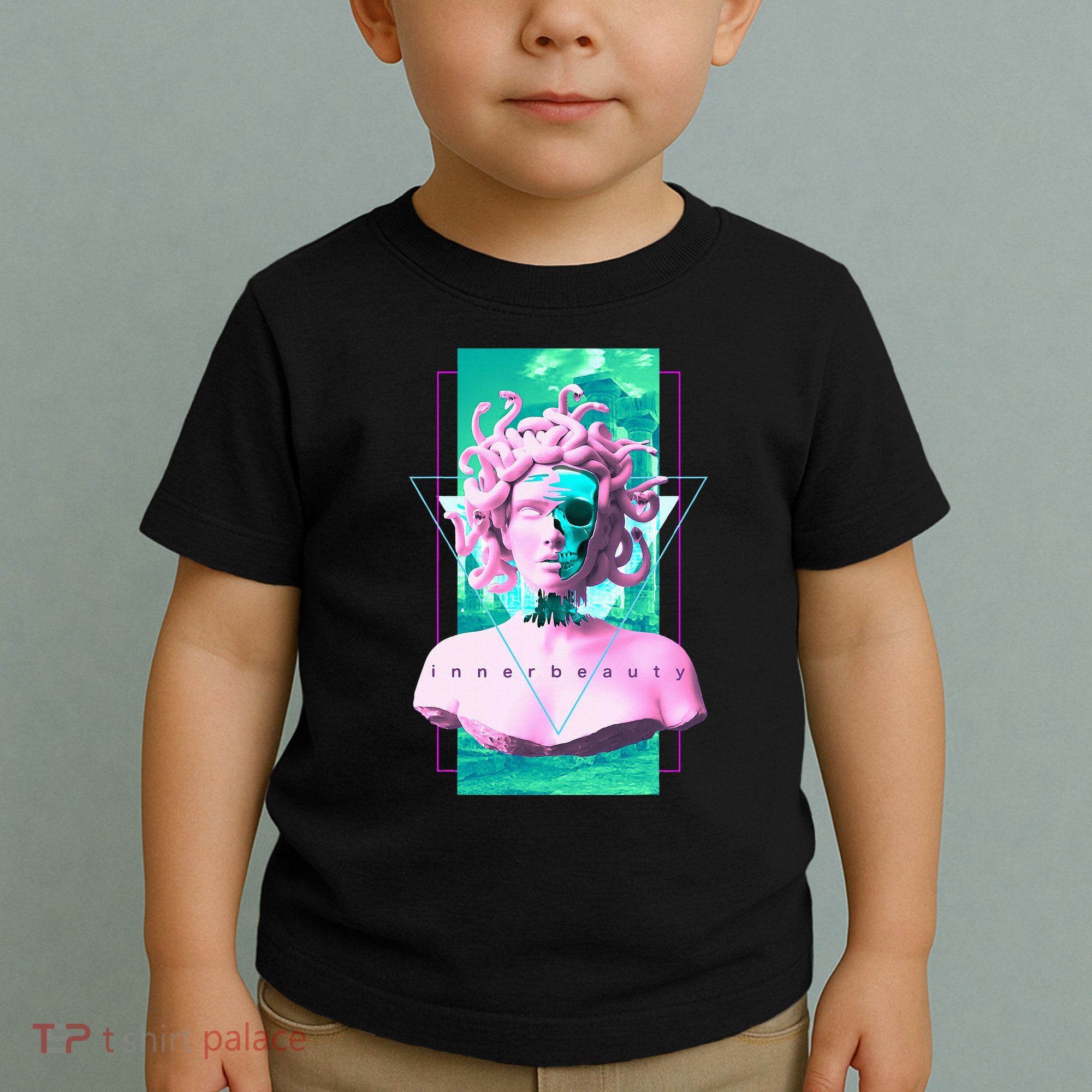 Vaporwave Medusa Statue with Skull Aesthetic Art Retro Toddler T-Shirt