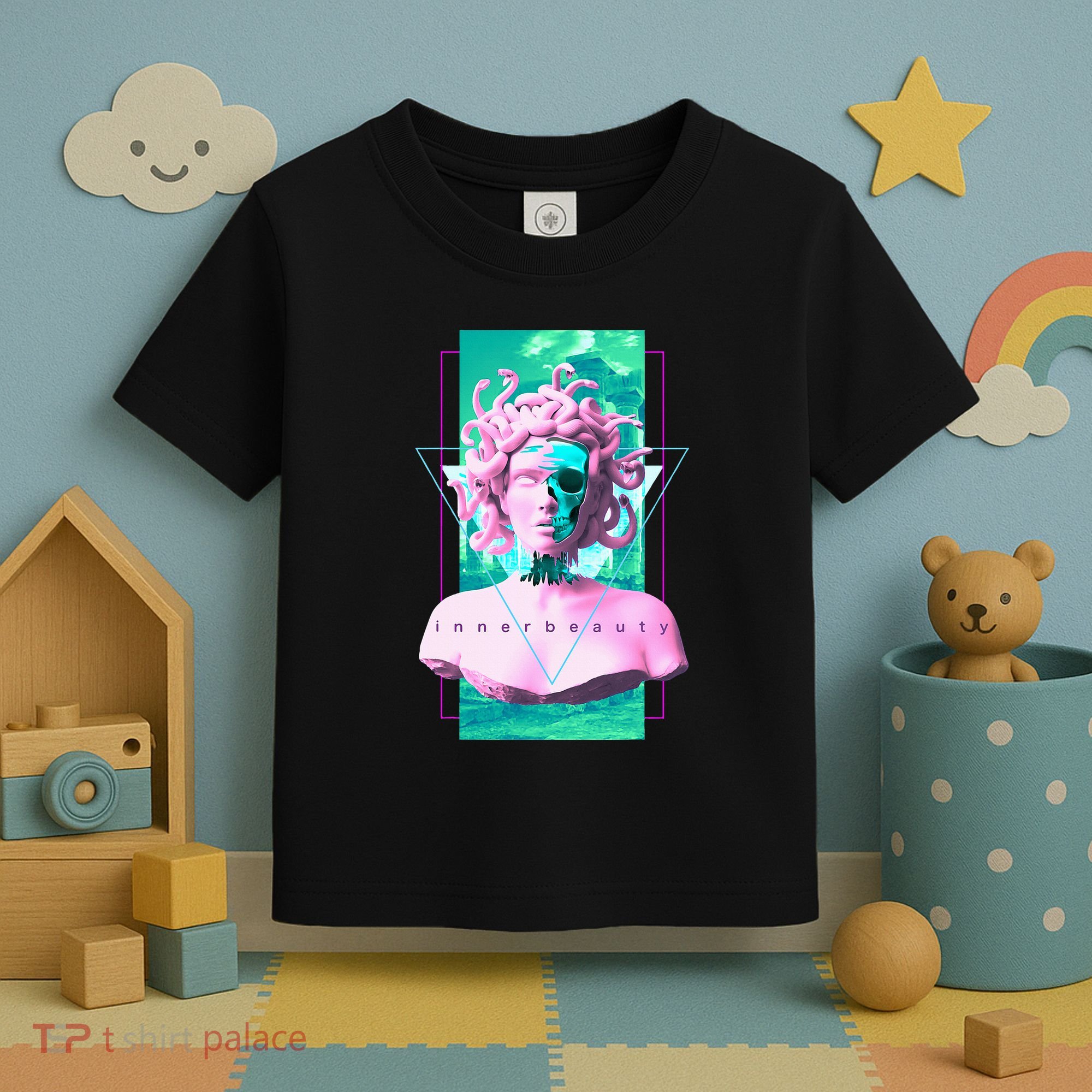 Vaporwave Medusa Statue with Skull Aesthetic Art Retro Toddler T-Shirt