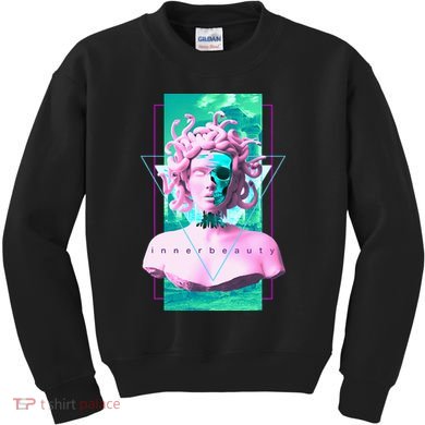 Vaporwave Medusa Statue with Skull Aesthetic Art Retro Kids Sweatshirt