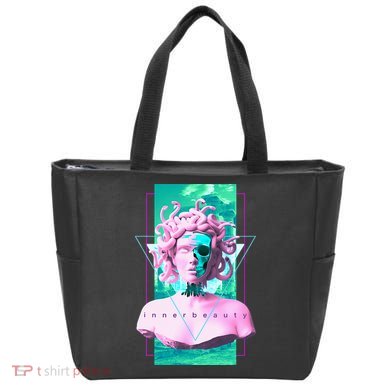Vaporwave Medusa Statue with Skull Aesthetic Art Retro Tote Bag