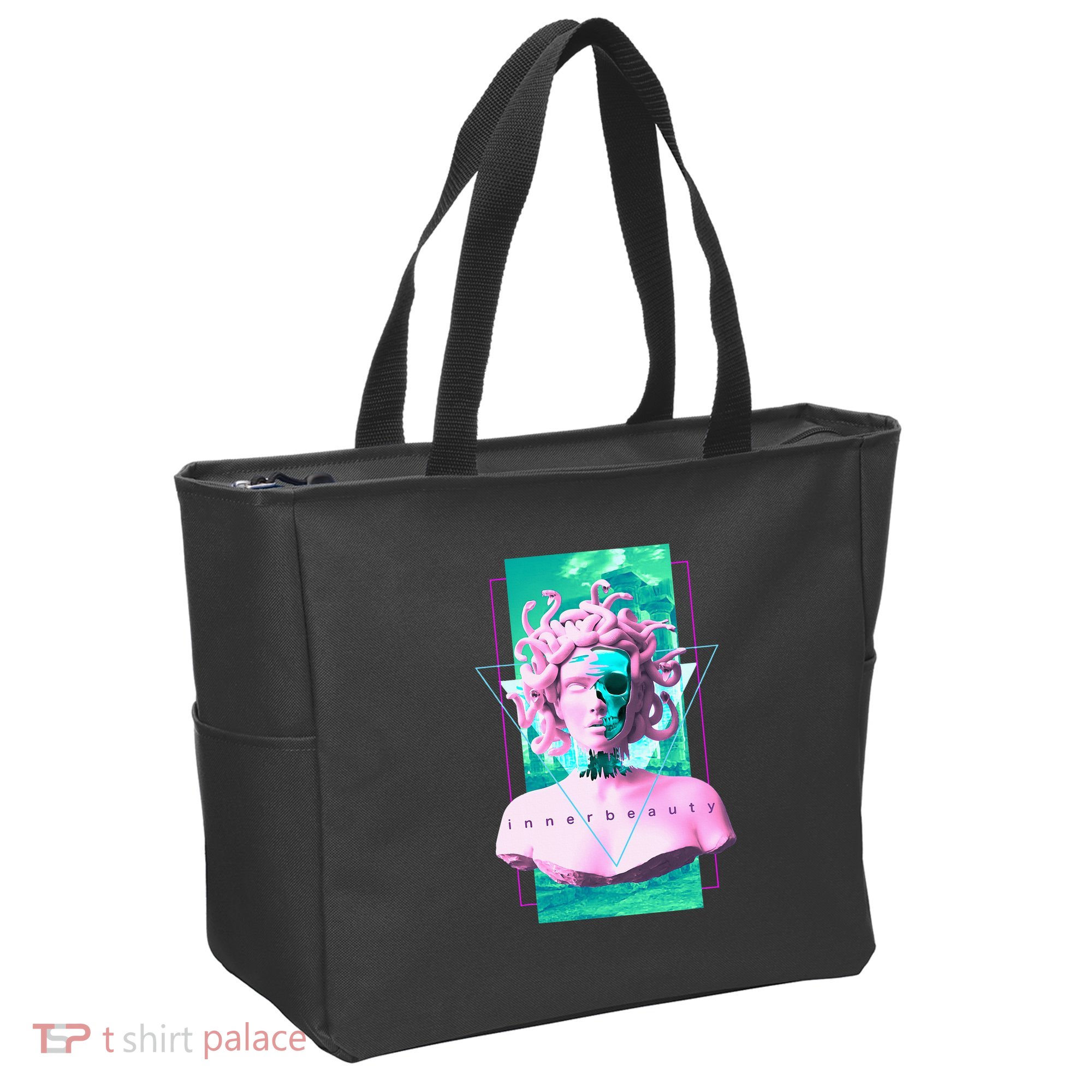 Vaporwave Medusa Statue with Skull Aesthetic Art Retro Tote Bag