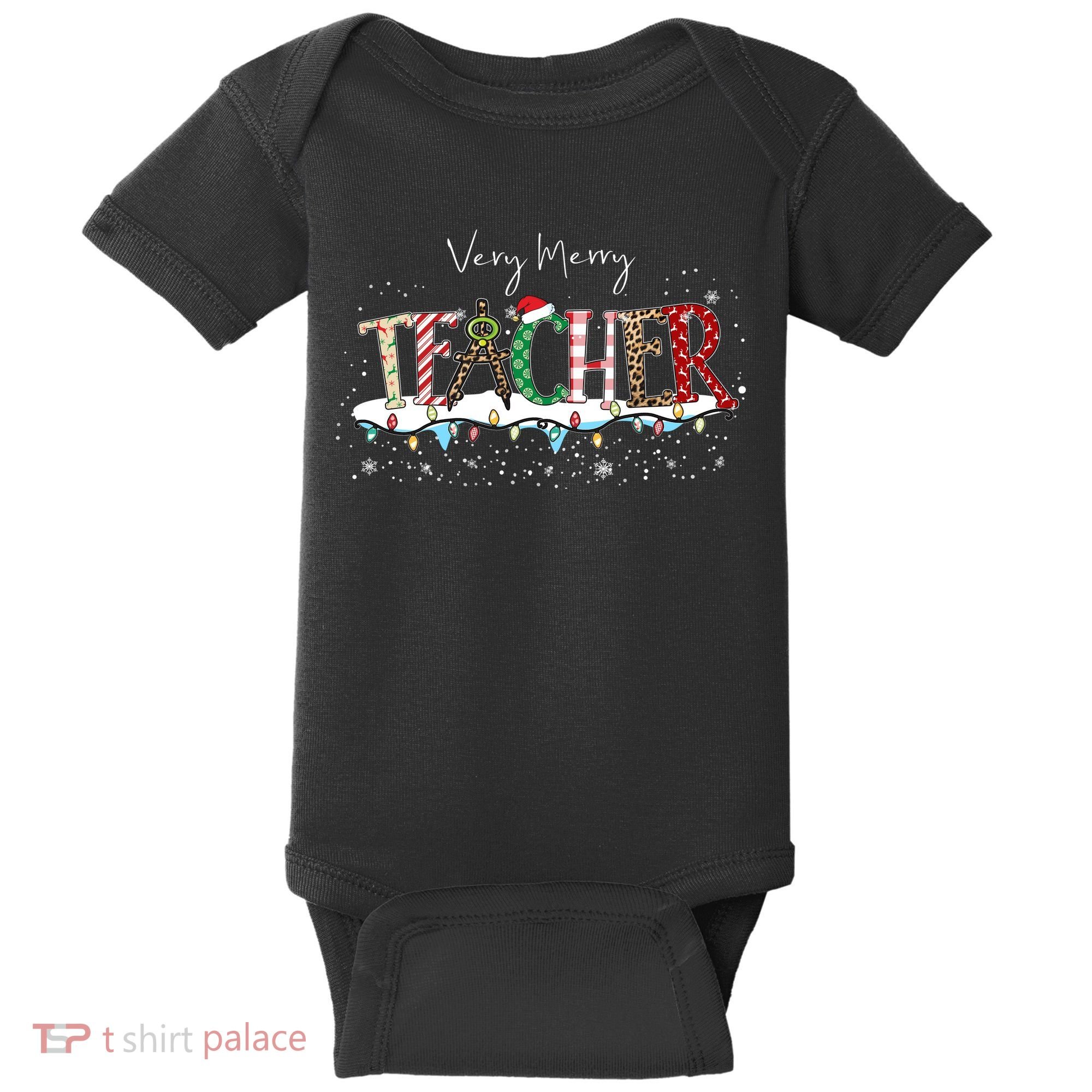 Very Merry Teacher Holiday Christmas Baby Bodysuit